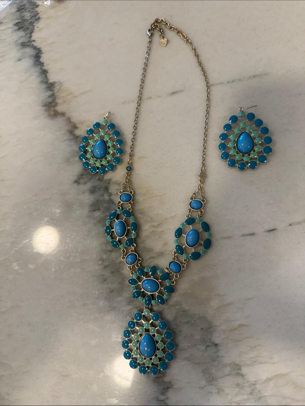 Turquoise Teardrop Statement Necklace and Earring Set